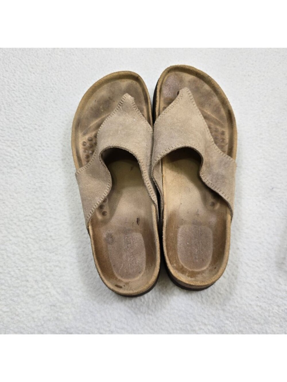 Lands End Womens 7 Suede Leather Slip-On Sandals Beige Boho - Picture 5 of 6